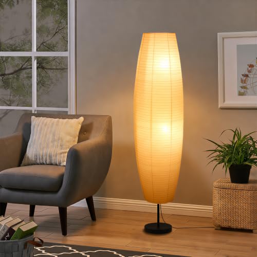 XENOID Tall Paper Floor Lamp - 12x12x53 Inches Minimalist Modern Standing Lamp for Living Room & Bedroom