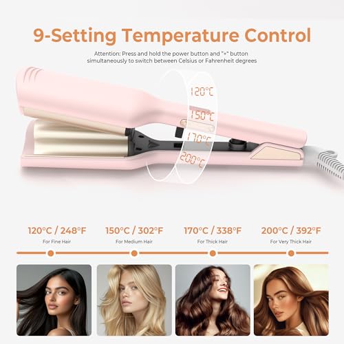OKWRAP Pink 1.25 Inch Dual Voltage Hair Waver & Curling Iron for Beach Waves