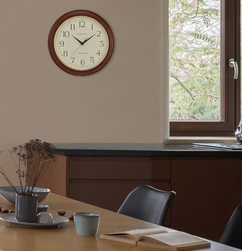 Large Atomic Time Wall Clock 12.4 Inch Wooden Frame Auto-Set Quartz