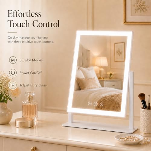 Lighted Makeup Vanity Mirror with Lights - 16x13 White with Three Color Modes and 360° Rotation
