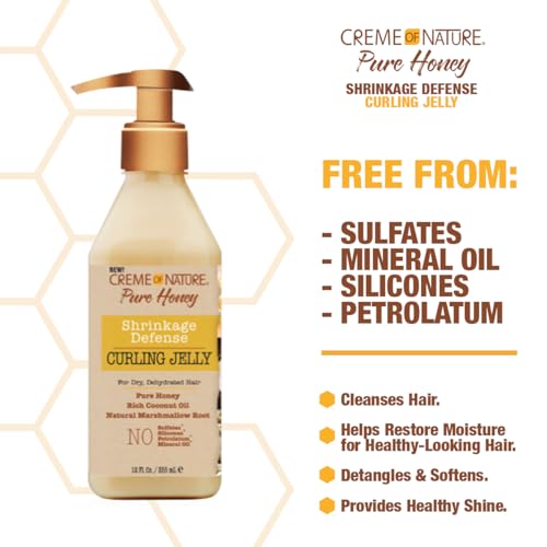 Creme of Nature Curling Jelly 12oz - Pure Honey, Coconut Oil & Shea Butter, Shrinkage Defense