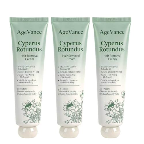 AgeVance Cyperus Rotundus Hair Removal Cream Pack of 3 - Gentle & Effective for Arms, Legs & Underarms, 3.52 Oz Each