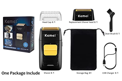 KEMEI Black Double Electric Foil Shaver for Men, Cordless Bald Head Razor