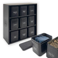 Black AllSpice Tea Organizer Rack with 9 Tins & Magnetic Labels – Kitchen Storage