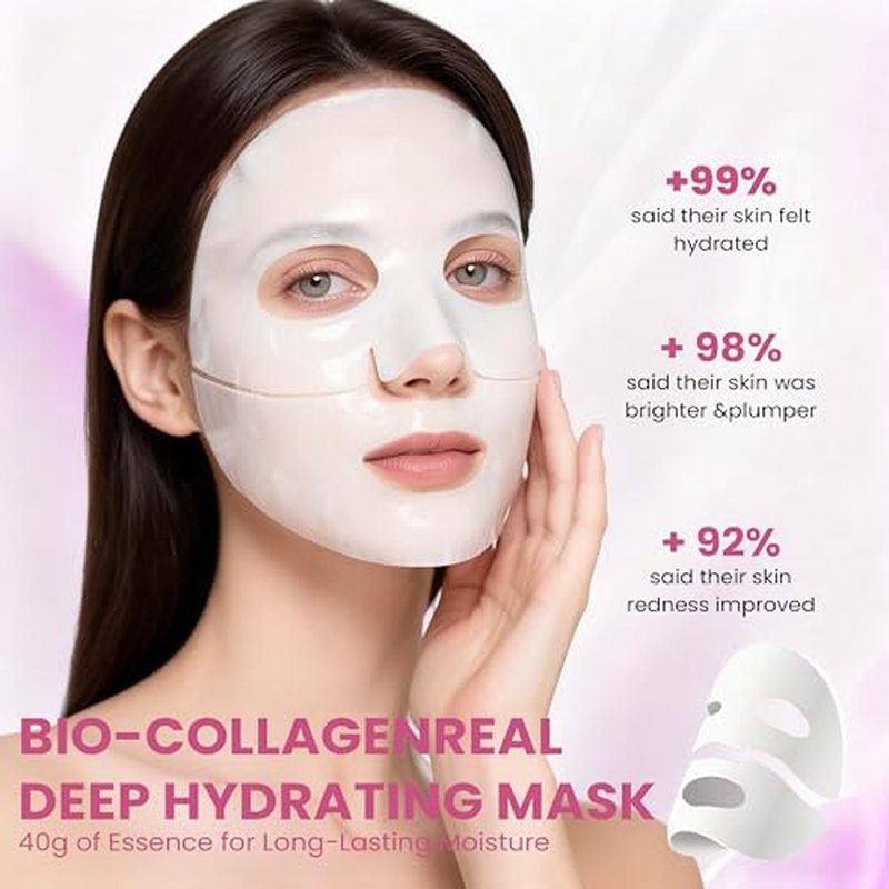 Collagen Glow Up Mask 2.0, Bio Collagen Face Mask for Firming Skin, Deep Hydration, Wrinkle & Pore Reduction(4 Count (Pack of 2))