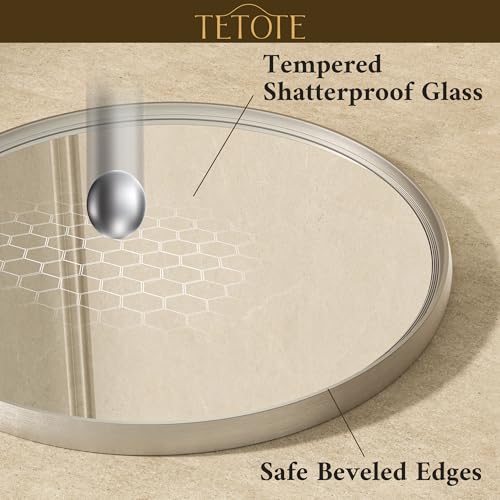 30 Inch Round Wall Mirror - Brushed Nickel Frame, Tempered Glass, Modern Design Variation of THIS listing