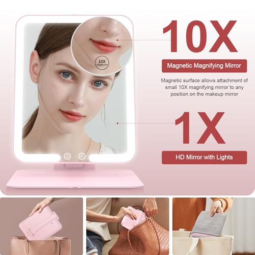 Gospire Travel Makeup Mirror with Lights 10X Magnifier - Pink