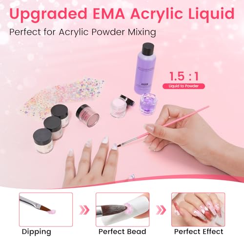 Bling Pink Acrylic Nail Kit for Beginners with Storage Bag - Complete Set