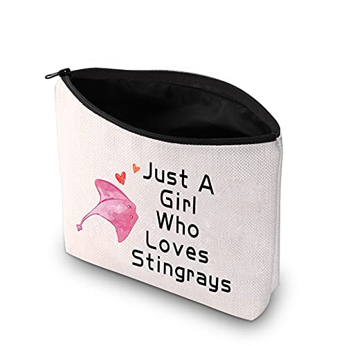 PXTIDY Stingray Makeup Bag Shark Lover Gift Just A Who Loves Stingrays Makeup Zipper Pouch Ocean Sea Animal Manta Ray Gift for Stingray Lovers (Beige)