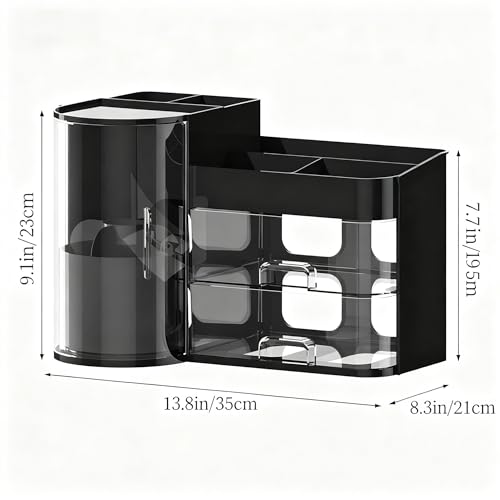 Makeup Organizer with Rotating,Large Bathroom Countertop Cosmetic Organizer with Brushes Holder,Skincare Storage Organizer,Ideal makeup holder for Skincare,Lipstick,etc (Light Luxury Black)