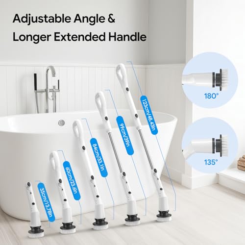Electric Spin Scrubber,2026 New Cordless Cleaning Brush,Shower Cleaning Brush with 7 Replaceable Brush Heads, Power Scrubber 3 Adjustable Speeds,Detachable Long Handle & IPX7 Waterproof