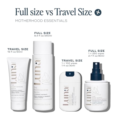 Luna Daily Hospital Bag Essentials Kit, Pregnancy & Postpartum Care | Travel-Size Feminine Wash, Perineal Spray & Nipple Balm | pH-Balanced, Soothing & Hydrating Intimate Skincare for New Moms