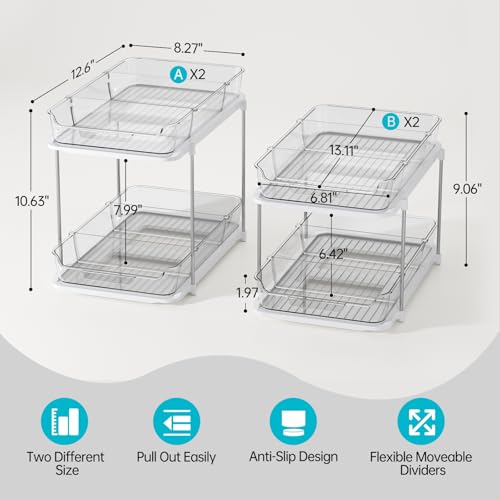 White 4 Pack 2-Tier Under Sink & Bathroom Organizer Set - Stackable Multi-Purpose Storage