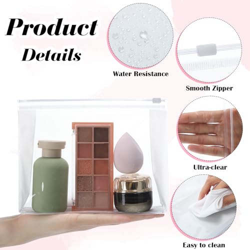 50 Pcs Clear Makeup Bags with Zipper - Waterproof Portable Storage 11.8 x 9.7 in