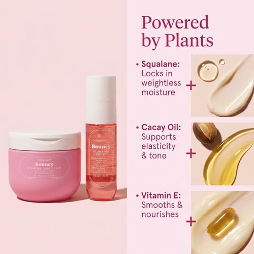 NATURE WELL Bouncy Plumping Body Oil & Body Cream Bundle, Fast-Absorbing, Designed to Support Skin Elasticity, Smoothness, & Bounce, Scented with Tuberose, Dragonfruit, Lychee & Golden Amber