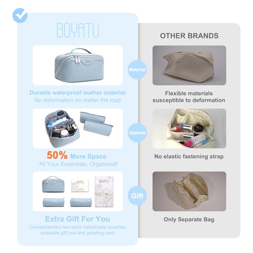 BOYATU Travel Makeup Bag Set Light Blue - Waterproof 3-Piece Cosmetic Organizer for Women