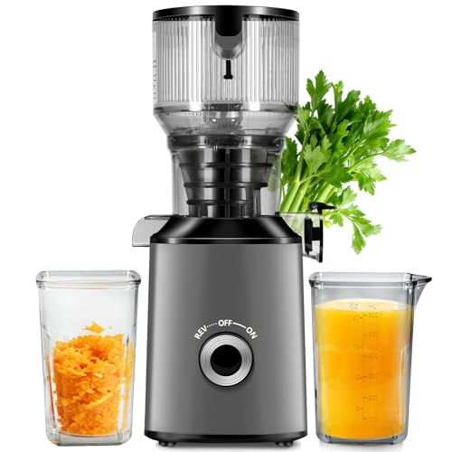 Threeall Deep Grey Cold Press Juicer with 5.8" Wide Feed Chute, Slow Masticating