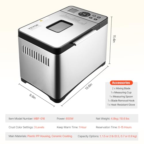 Silver VEVOR Bread Maker 19-in-1 2LB Dough Machine with Ceramic Pan & Gluten-Free Setting