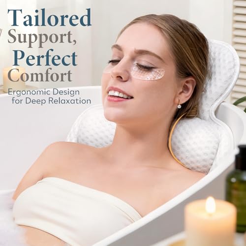 VOXOR White Extra Thick Bath Pillow with 54 Non-Slip Suction Cups - Comfortable Tub Cushion for Head Neck & Back Support