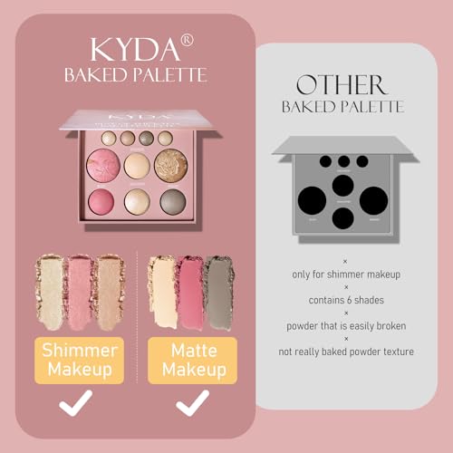 KYDA Best Of The Baked Makeup Palette, 10 Colors Full Size Baked Palette Includes 2 Bronzer, 2 Blush, 2 Highlighters and 4 Eyeshadows, Travel-Friendly Baking Makeup, Highly Pigmented, Long-Wearing