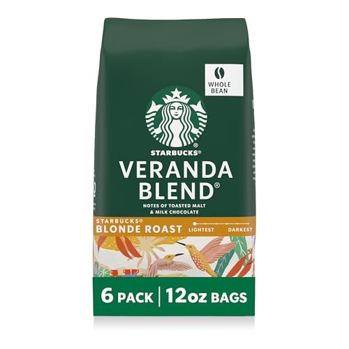 Starbucks Veranda Blend Blonde Roast Whole Bean Coffee - Pack of 6, 12 oz Bags