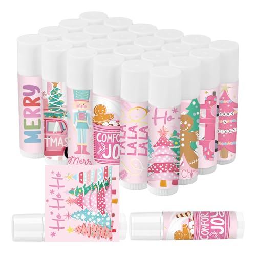 50 Pcs Christmas Lip Balm Bulk Lip Care Moisturizing and Nourishing Lip Balm Christian Religious Holiday Party Gift for Women Girls Coworkers (Pink)