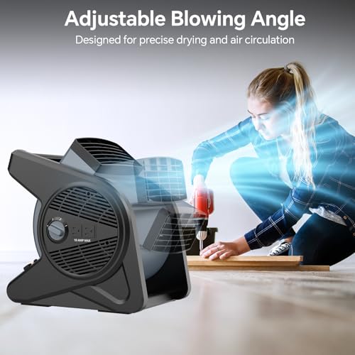 Grey High Velocity 15-Inch Fan with 375 CFM, 3-Speed Air Mover & Outlets