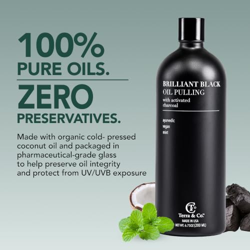 Terra & Co Brilliant Black Charcoal Oil Pulling Mouthwash 6.75 oz (Black Oil Pulling)