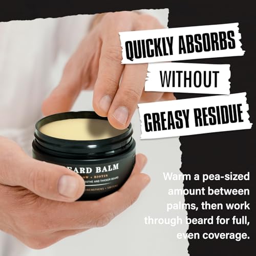 Beef Tallow Beard Balm for Men - Smoothing, Moisturizing & Softening Coarse, Dry Beards, Biotin-Infused for Fuller, Healthier Look, Fragrance-Free, 3.38 oz