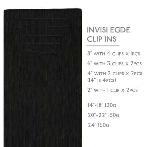 14 Inch 130g Seamless Clip-In Hair Extensions Natural Black - Invisible Edge