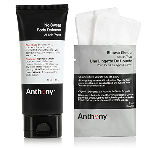 Anthony No Sweat Anti-Chafing Cream-to-Powder Bundle with 3 fl oz + Shower Sheet (1.5 fl oz 2-pack variant)