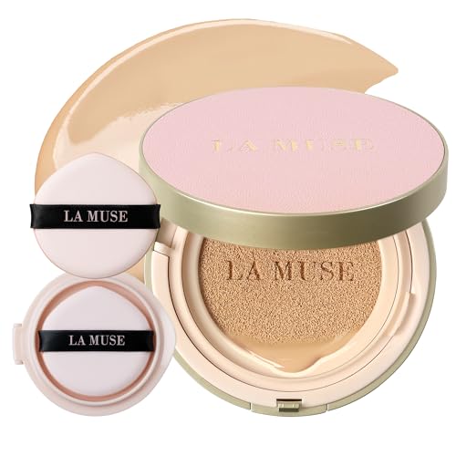 LA MUSE Korean Cushion Foundation, #21 Light Beige(2 Packs) | Lightweight, Breathable but Perfect Blemish Cover for Summer | Long-Lasting, Korean Foundation with Radiant Dewy Finish | Skin Hydrating