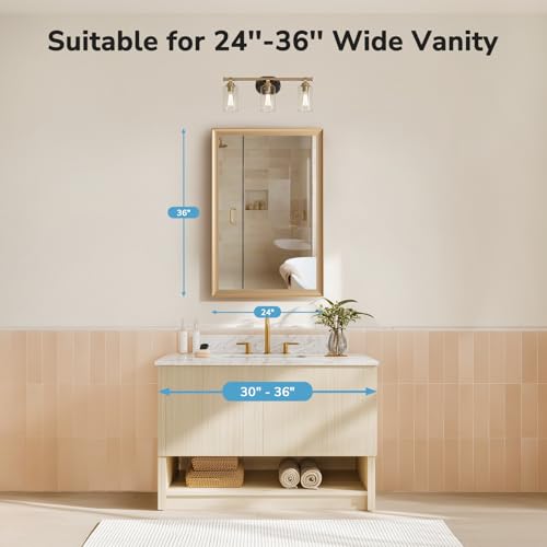 Gold Bathroom Mirror 24x36 Inch Rectangular Vanity Mirror - Brushed Gold Frame, Vertical & Horizontal Mounting