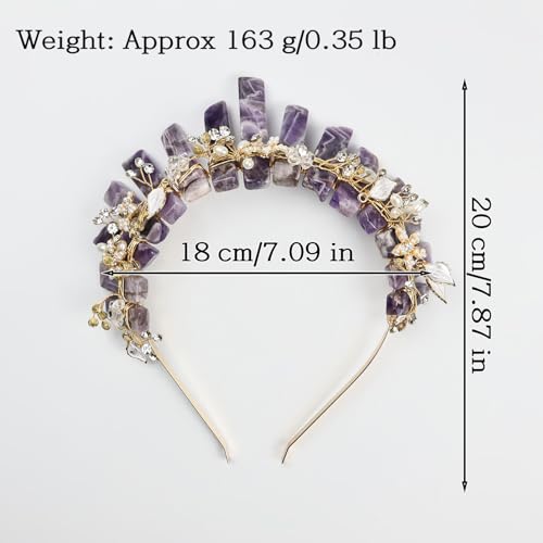 Women Raw Amethyst Headband with Pearl Flower for Bridal & Wedding - Purple Variation
