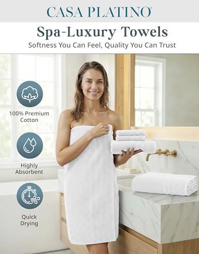 Casa Platino 18-Piece White Cotton Bath Towel Set - Soft & Absorbent