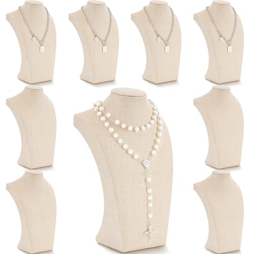 Kigley 9 Pcs Linen Jewelry Necklace Display Busts - 11.4 x 6.9 Inch Set
