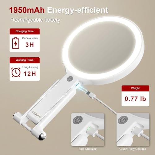 LED Lighted Makeup Mirror with 10X Magnification, 3 Light Modes, Rechargeable Vanity Mirror with Adjustable Stand