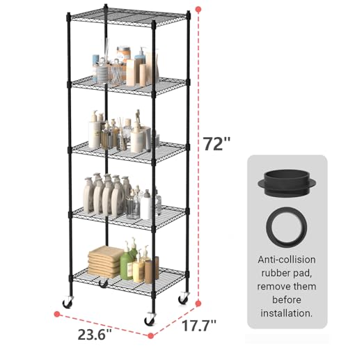 5-Tier Heavy Duty Mobile Shelving Unit with Wheels, 865lb Capacity, 23.6 x 17.7 x 72, Black – FUXRYTH