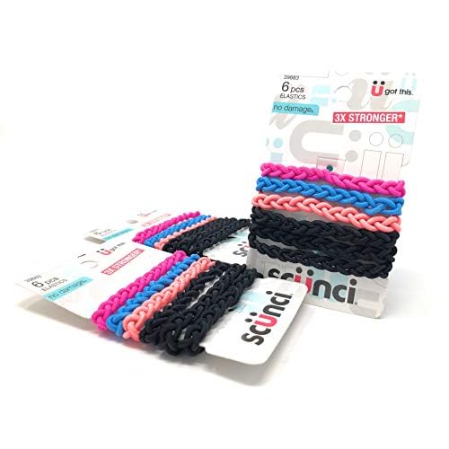 Scunci Everyday & Active Braided No Damage and Super Comfy Hair Elastics Bundle - Black and Multi-Colored, 3 Packs (18 Count)