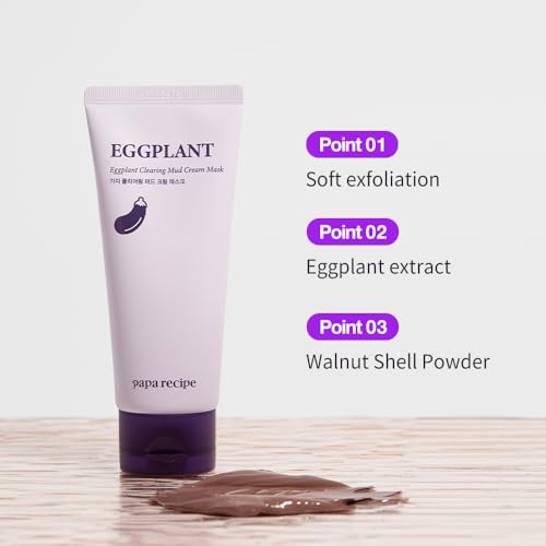 Papa Recipe Eggplant Clearing Mud Cream Mask ? Bentonite & Kaolin Clay Face Mask, Deep Pore Purifying, Balancing & Hydrating Skin, Gentle Exfoliating Korean Mud Mask for Sensitive & Acne-Prone Skin