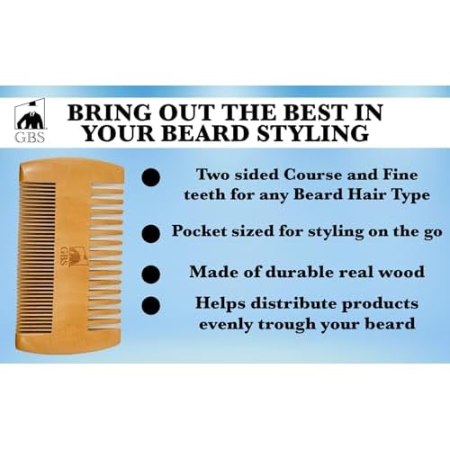 G.B.S 2-Sided Dual Action Fine and Coarse Teeth Beard Comb Wood Durable, Pack of 3
