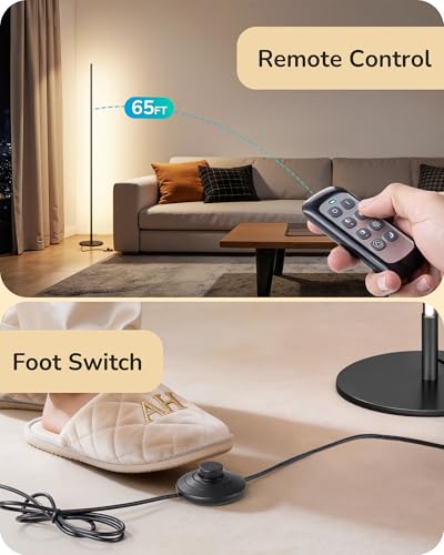 Dimmable 57.5-Inch Floor Lamp with Remote & Foot Switch - Black