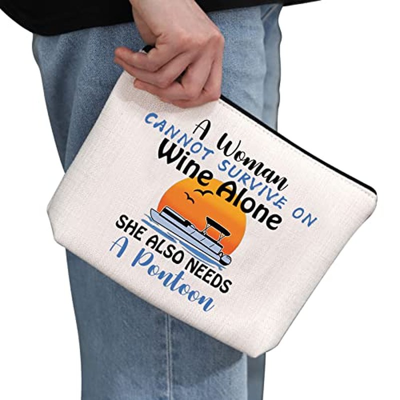 G2TUP Party Life Lover Owner Gift A Woman Cannot Survive On Wine Alone Cosmetic Bag Pontoon Queen Makeup Bag Pontoon Boating Gift (Survive On Wine Alone MB)