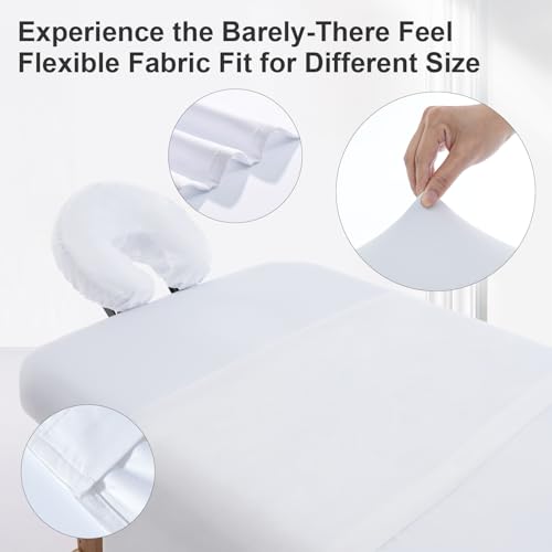 Massage Table Cover Set White Microfiber Fitted Sheet & Face Rest Cover with Blanket Protector - SHINARDO