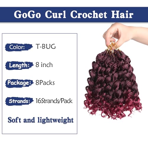 Pre Looped Ocean Wave Crochet Hair 8 Inch - 8 Packs, Natural Curl
