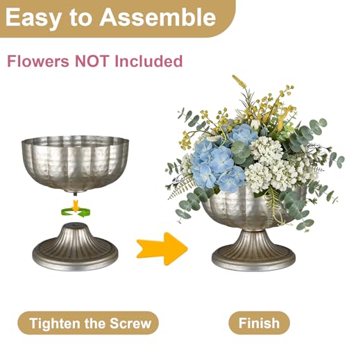 Retro Silver Vase Set of 8 for Centerpieces - Antique Metal Flower Holders, Wedding & Party Decor