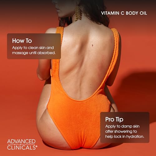Vitamin C Body Oil - 12 Fl Oz Brightening Moisturizer for Radiance - Advanced Clinicals