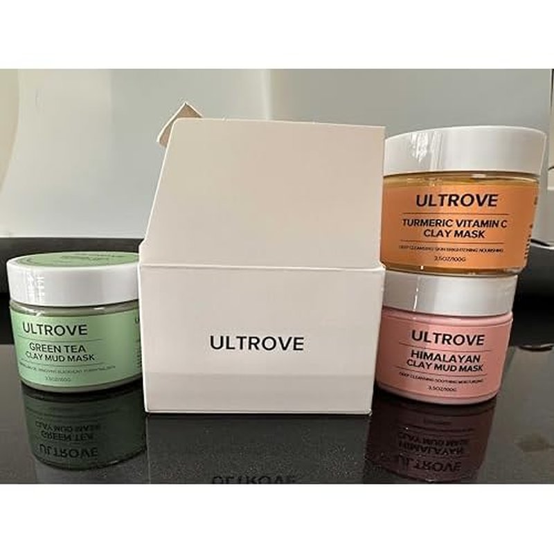 3-in-1 Clay Mask Set for Face | Green Tea, Turmeric Vitamin C & Himalayan Pink Clay | Deep Cleansing, Pore Refining, Moisturizing Facial Mask Kit (3.5oz Each) + Silicone Brush