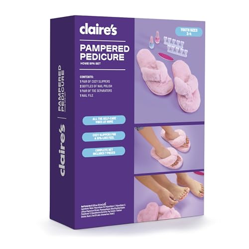 Kids Pedicure Kit with Nail Polish Fuzzy Slippers & Tools - Claire's