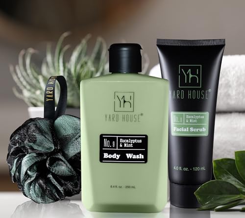 Men's Grooming Gift Set with Eucalyptus & Mint - 7-Piece Luxury Bath & Body Kit in Leather Toiletry Bag